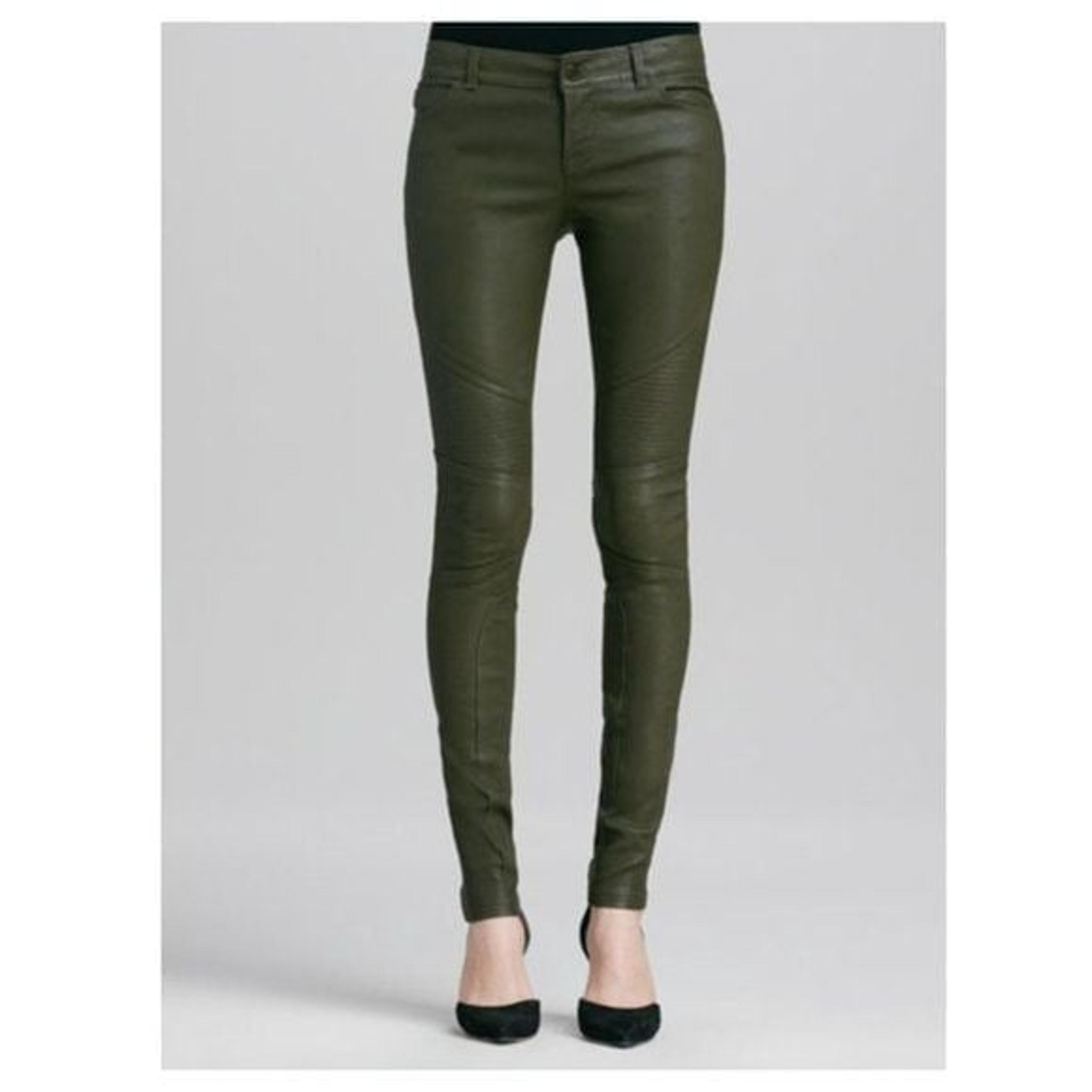 VINCE Women's Leather Motorcycle Biker Leggings Pants Green Size 2