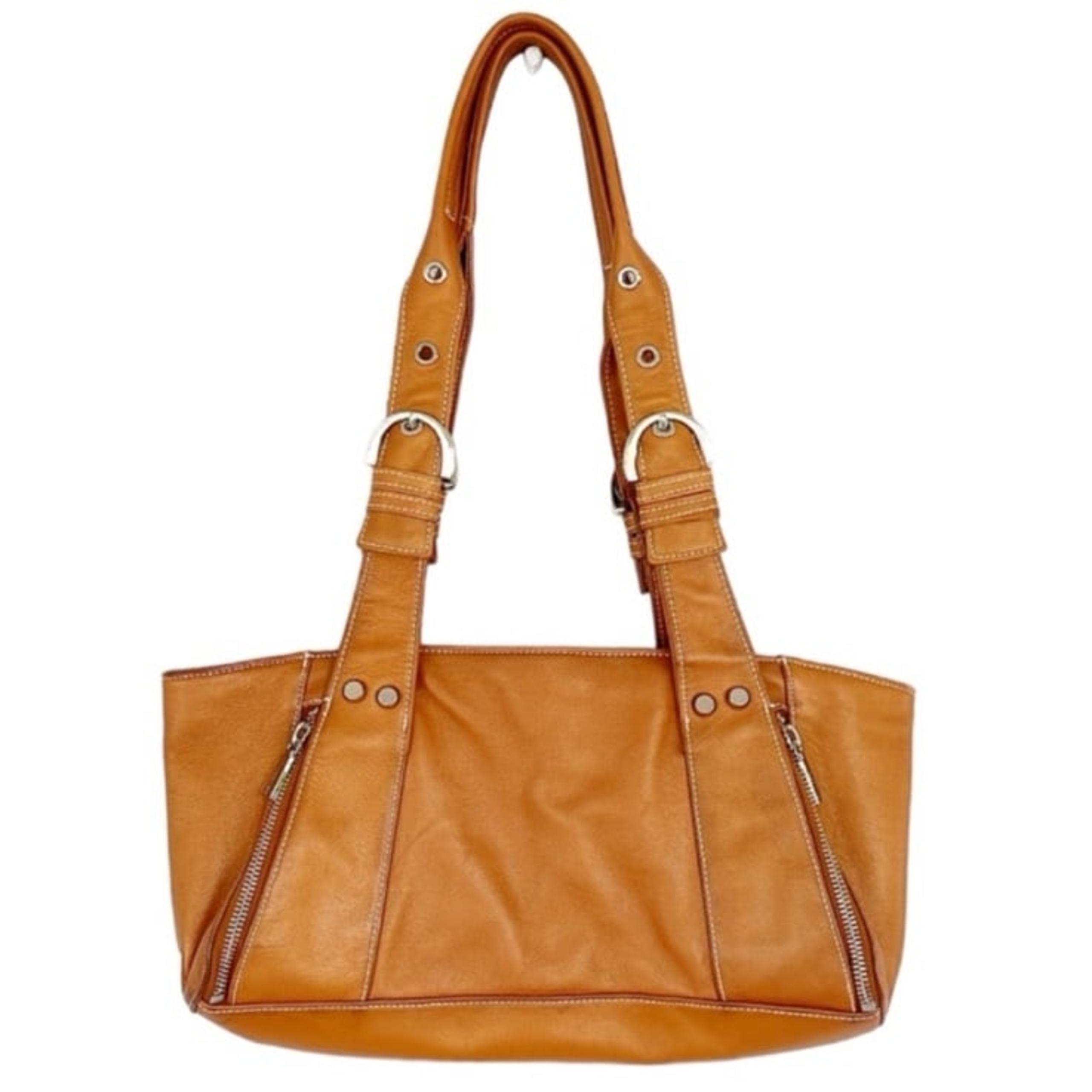 Perlina tan metallic bronze small leather shoulder bag