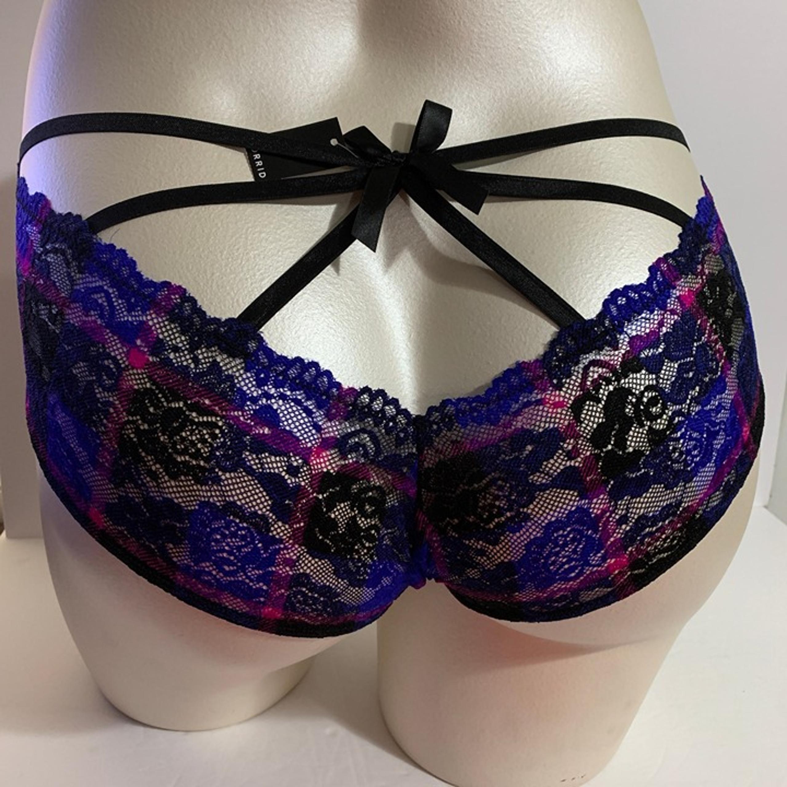Torrid Hipster Panties Underwear Lace Cage Back Plaid Black Blue Plus 2 18 20