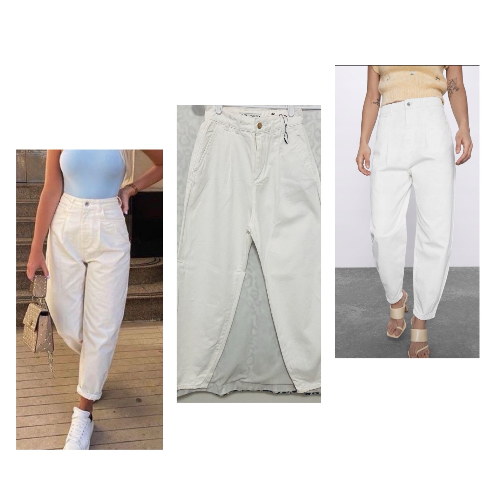 ZARA Women’s Ballon Fit Jeans White Size 0 Tapered Leg GOES WITH ANY OUTFIT NWT