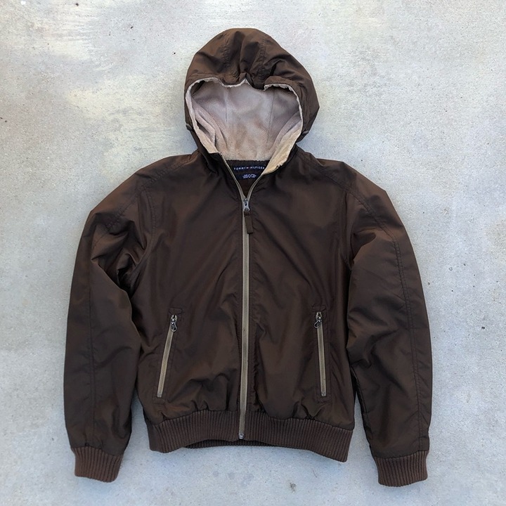 Tommy Hilfiger Brown Zip-Up Bomber Jacket w Faux Fur Insulation - Size Large