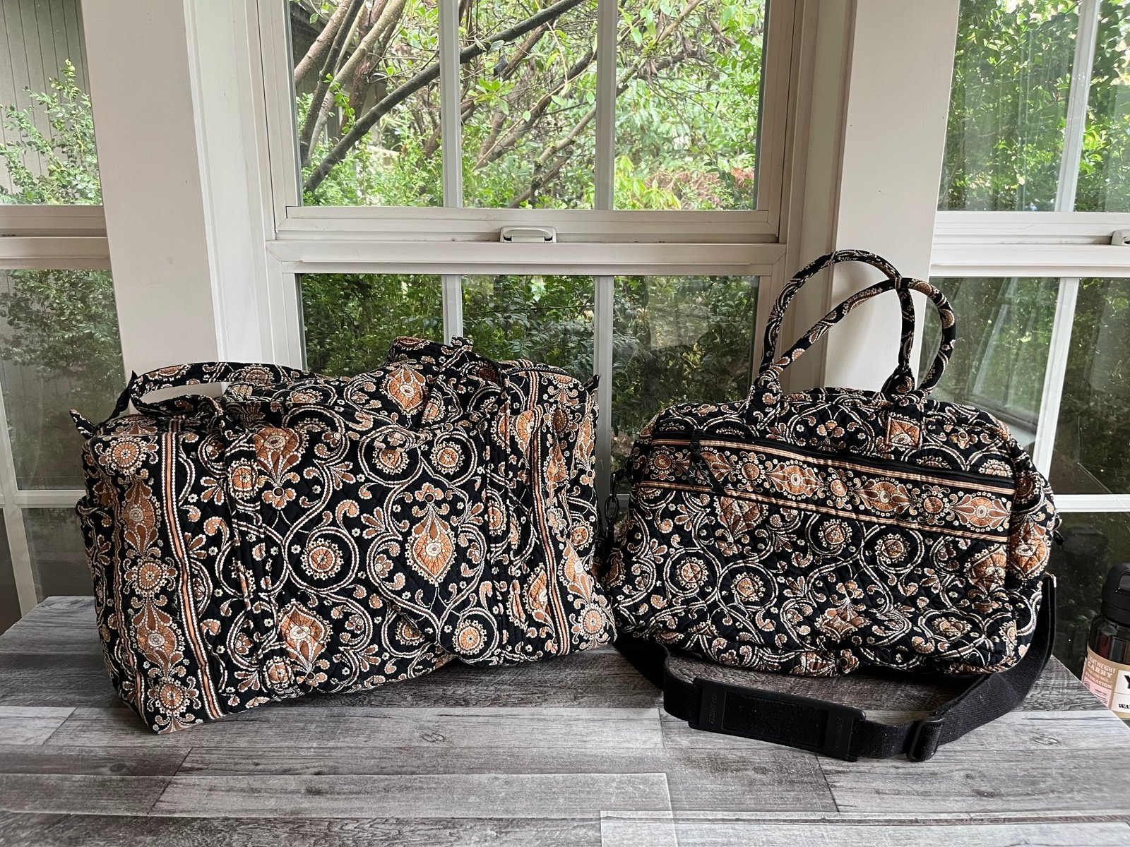 Vera Bradley Large Weekender Tote & Duffle Bag Set Cafe Latte