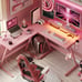 L-Shaped Desk with LED Gaming Computer Desk with Monitor Stand, Pink, New