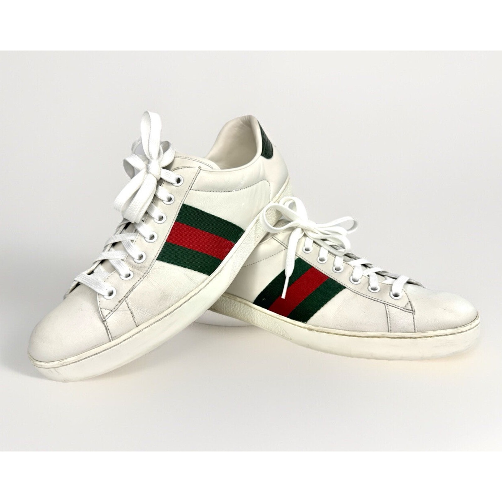 Authentic Gucci Ace Web Strips Low Top White Men’s Sneakers 386750 03J US 9.5