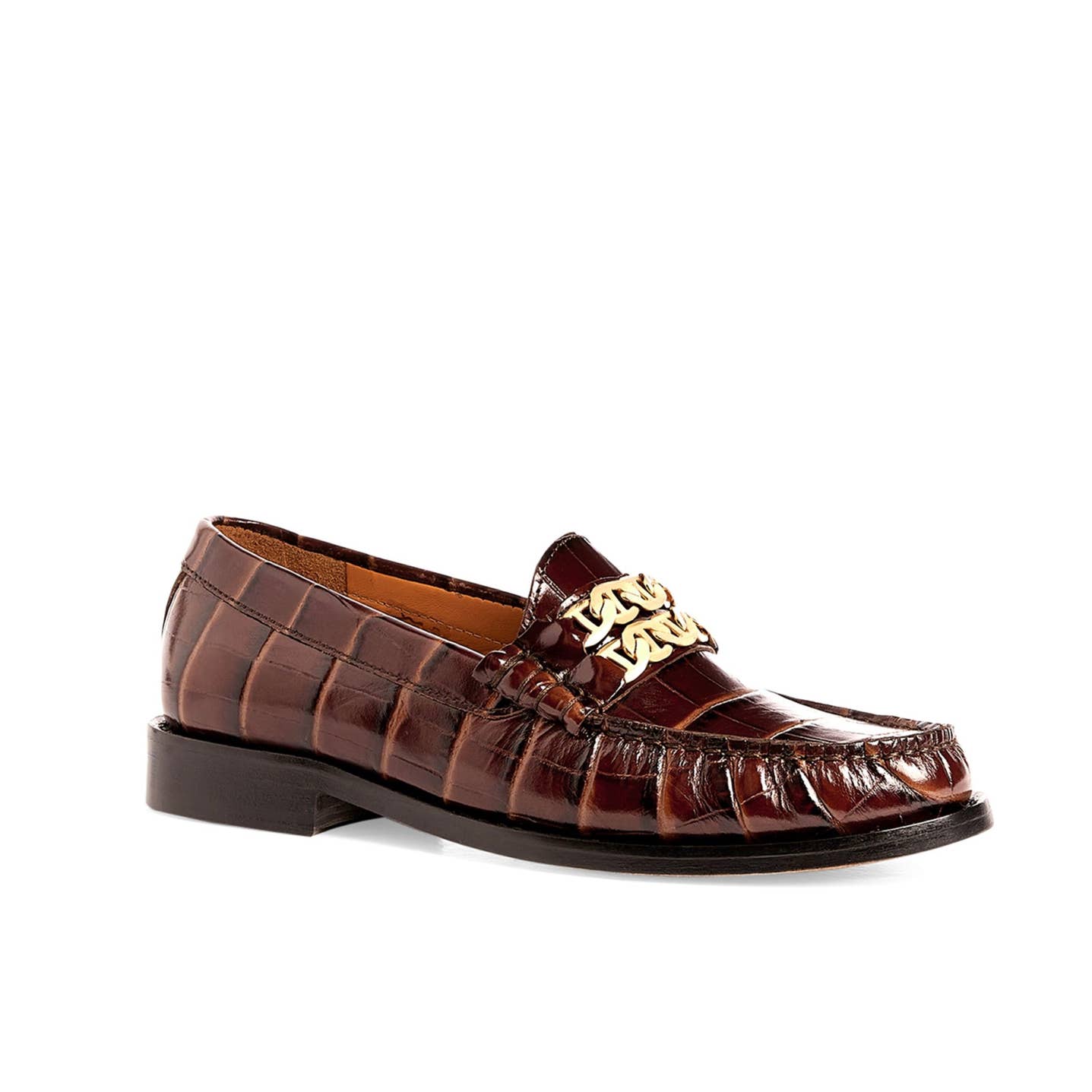 Sandro Brown Leather Croc Embossed Loafers Womens Size: 38 US:8