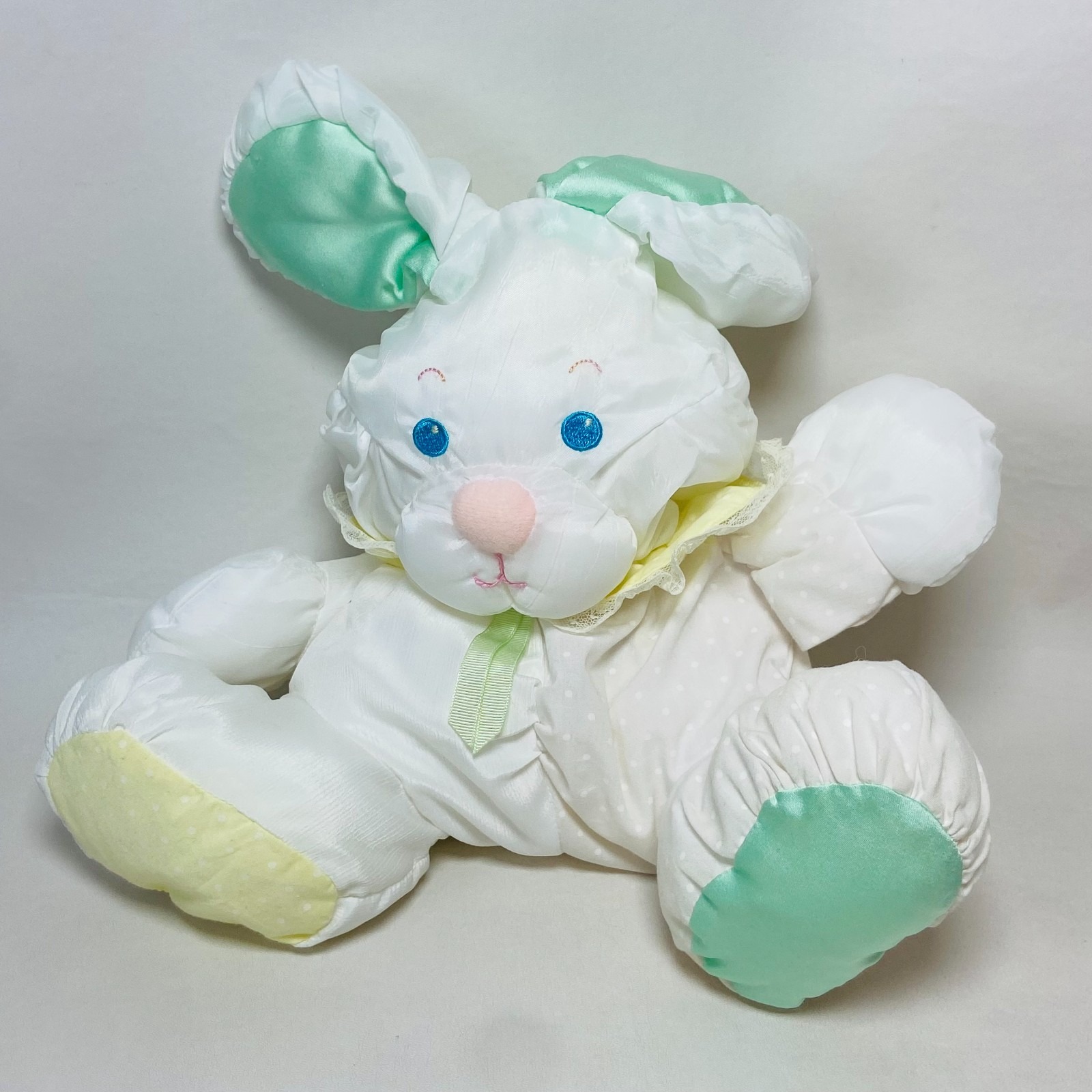 Vintage 1988 Fisher Price Puffalump White Bunny 12" Baby Rattle Plush Toy Rabbit