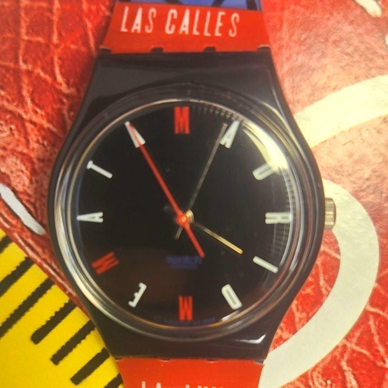 Vintage Swatch watch SUENO MADRILENO GB181 New old stock with map Madrid Spain