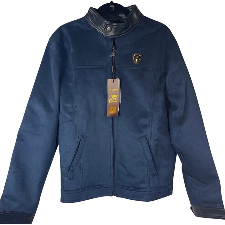 Mens A Collezioni Blue Suede with Leather Collar Jacket Size M