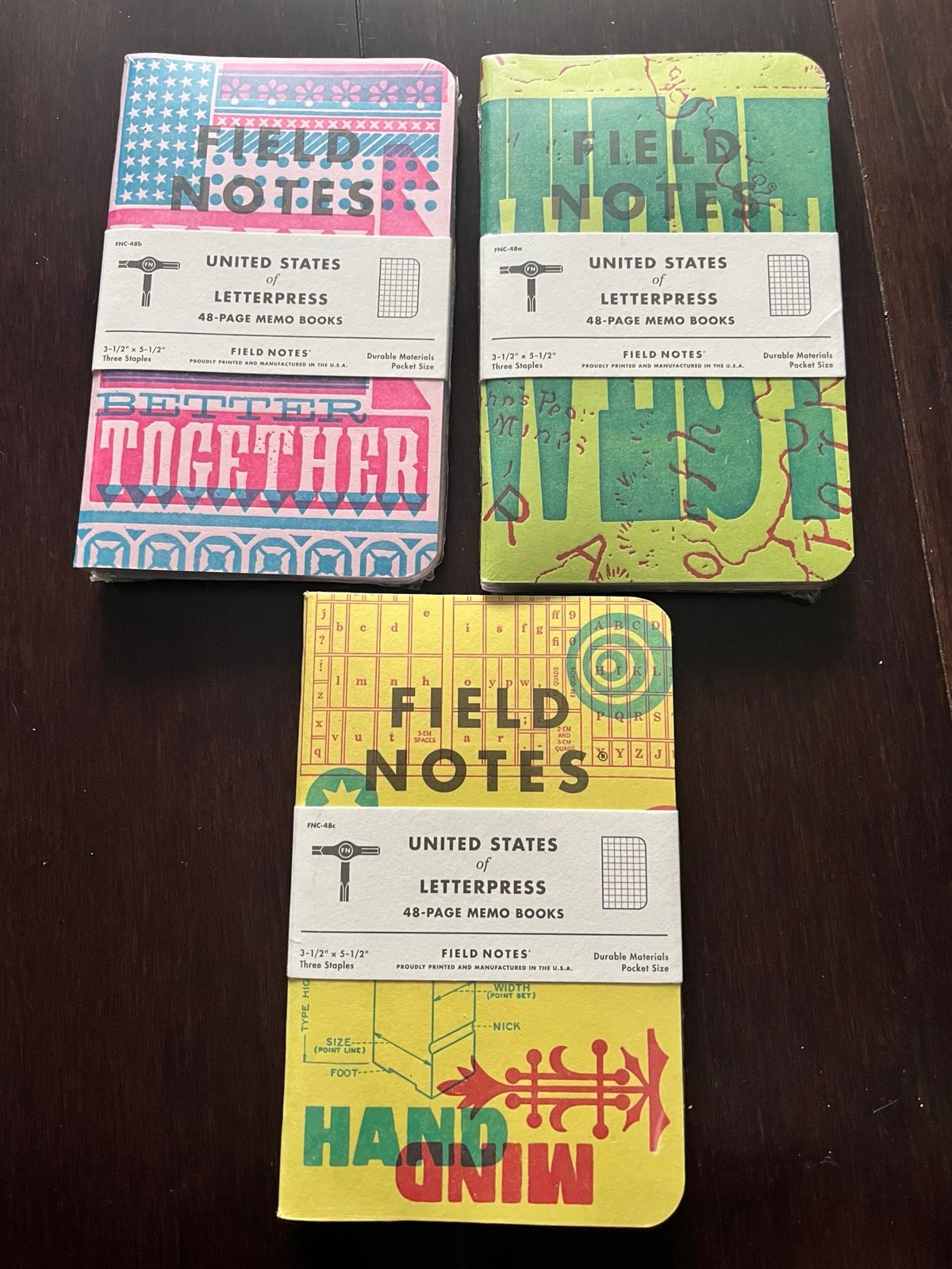Field Notes Set United States of Letterpress NIP FN-48 TN Notebook 3-Pack Sealed