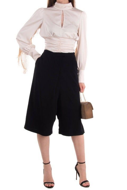 €280 LAMBERTO LOSANI Black High Waist Silk Gaucho Culotte Palazzo Pants S Italy