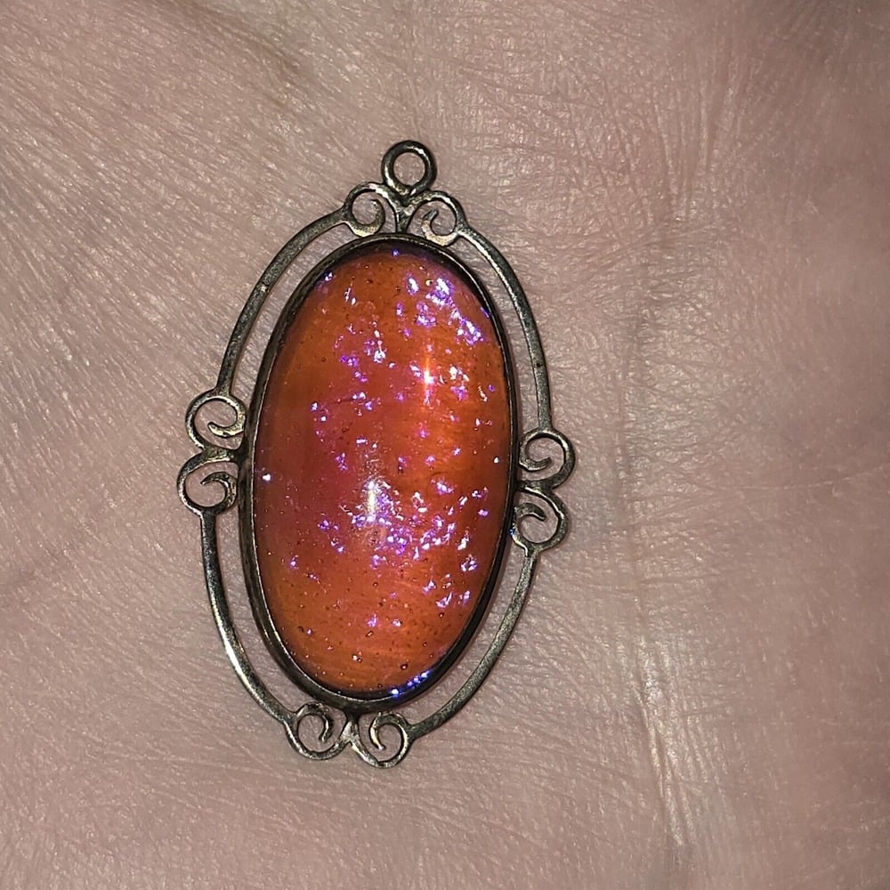 Vintage Sterling Silver Dragons Breath Cabochon Pendant Art Deco 1 ⁷/¹⁶ X 3/4