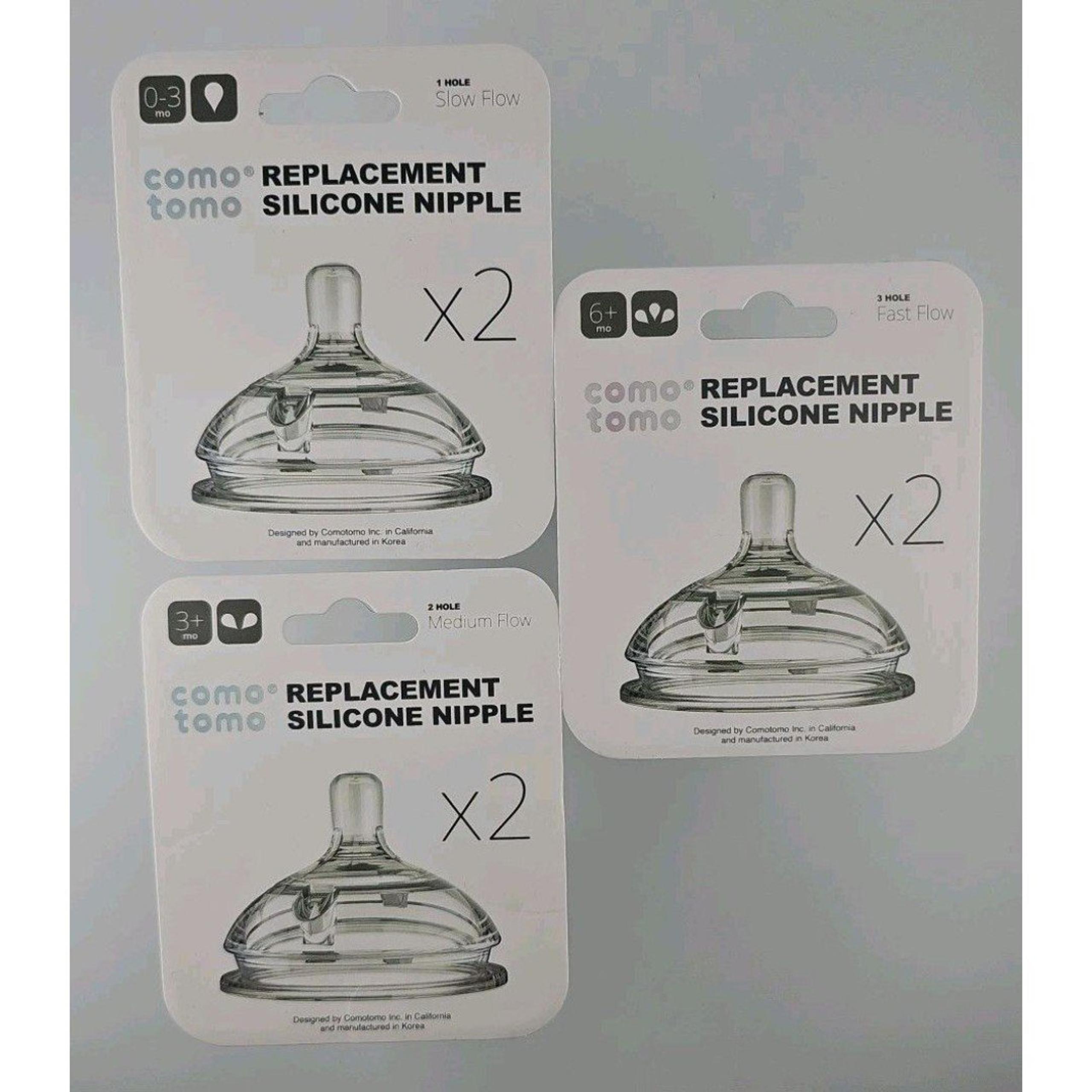 ComoTomo Replacement Silicone Nipples-Lot of 3 (Slow, Medium & Fast Flow) 2 each