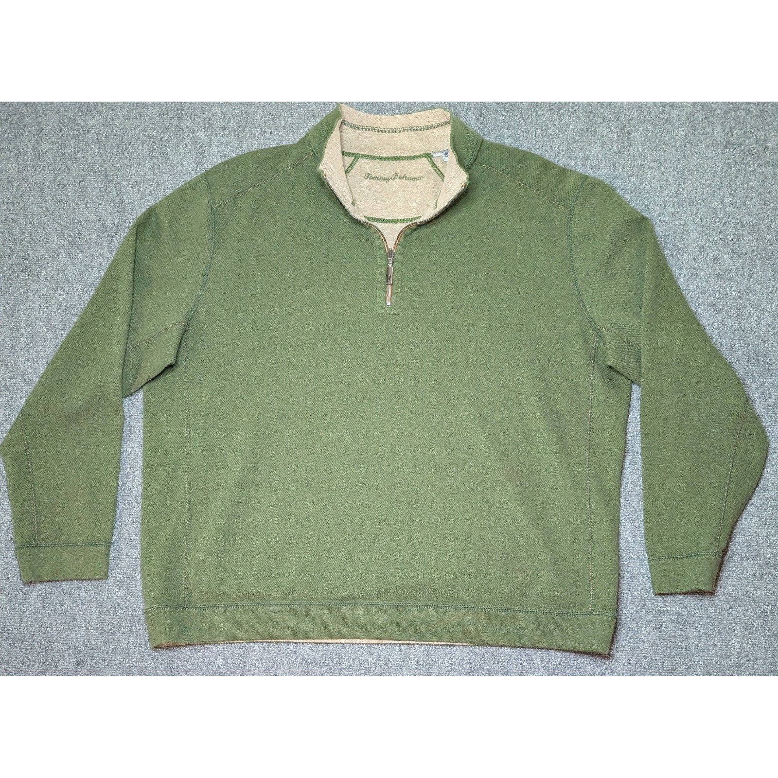 Tommy Bahama Pull Over Men's Size 3XL Reverse Jacket Green Beige 1/4 Zip