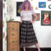 Vintage Indian Cotton Gauze Printed Skirt, 1970s Bohemian Block Print Midi, XS
