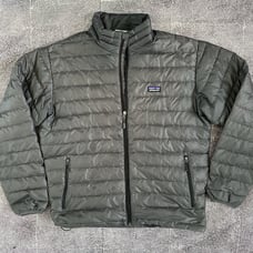 Men's Patagonia Dark Gray Down Puffer Full Zip Up Sweater Light Coat Jacket Sz M
