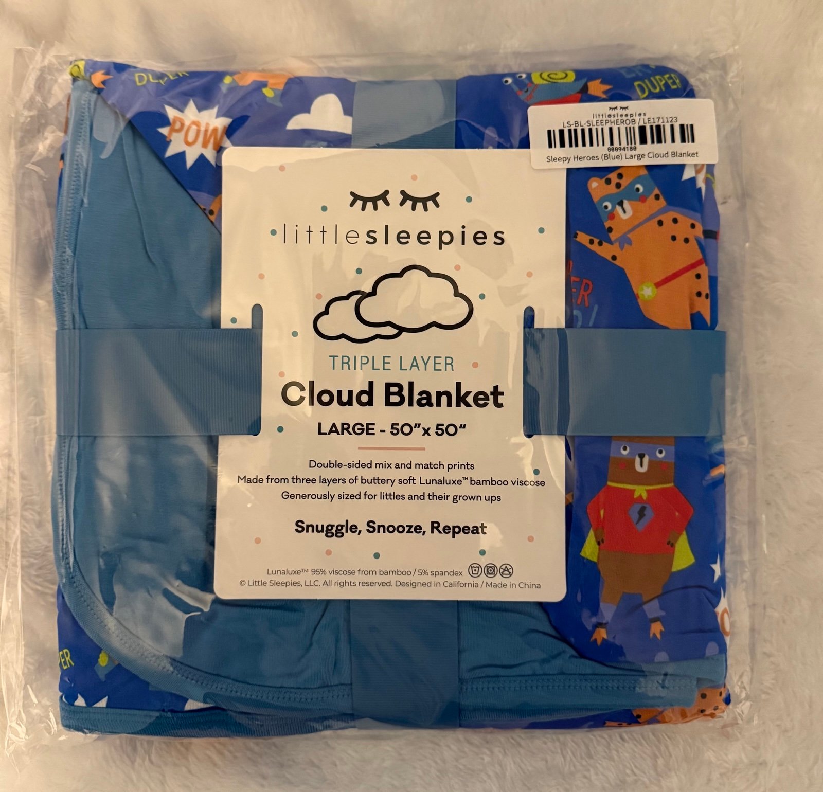 NIB Little Sleepies Sleepy Heroes (Blue) Cloud Blanket