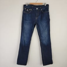 True Religion Ricky Jeans Mens 34 Blue Denim Relaxed Straight Dark Wash Zip
