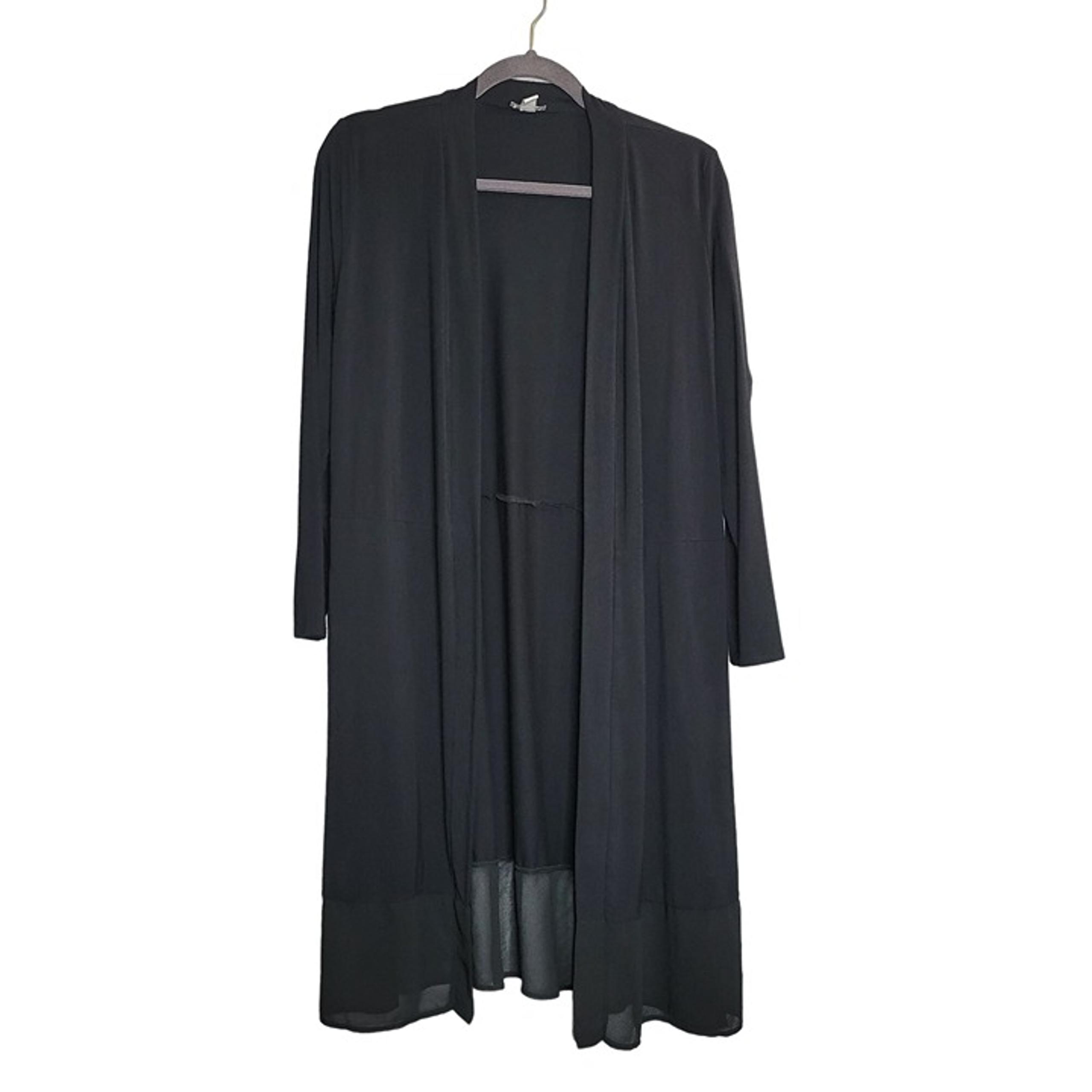 Logo Lori Goldstein Long Black Open Front Cardigan Chiffon Hem & Long Sleeves SP