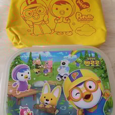PORORO Stainless Steel Food Snack Plate Tray Lunch Box & Pouch Set Yellow.