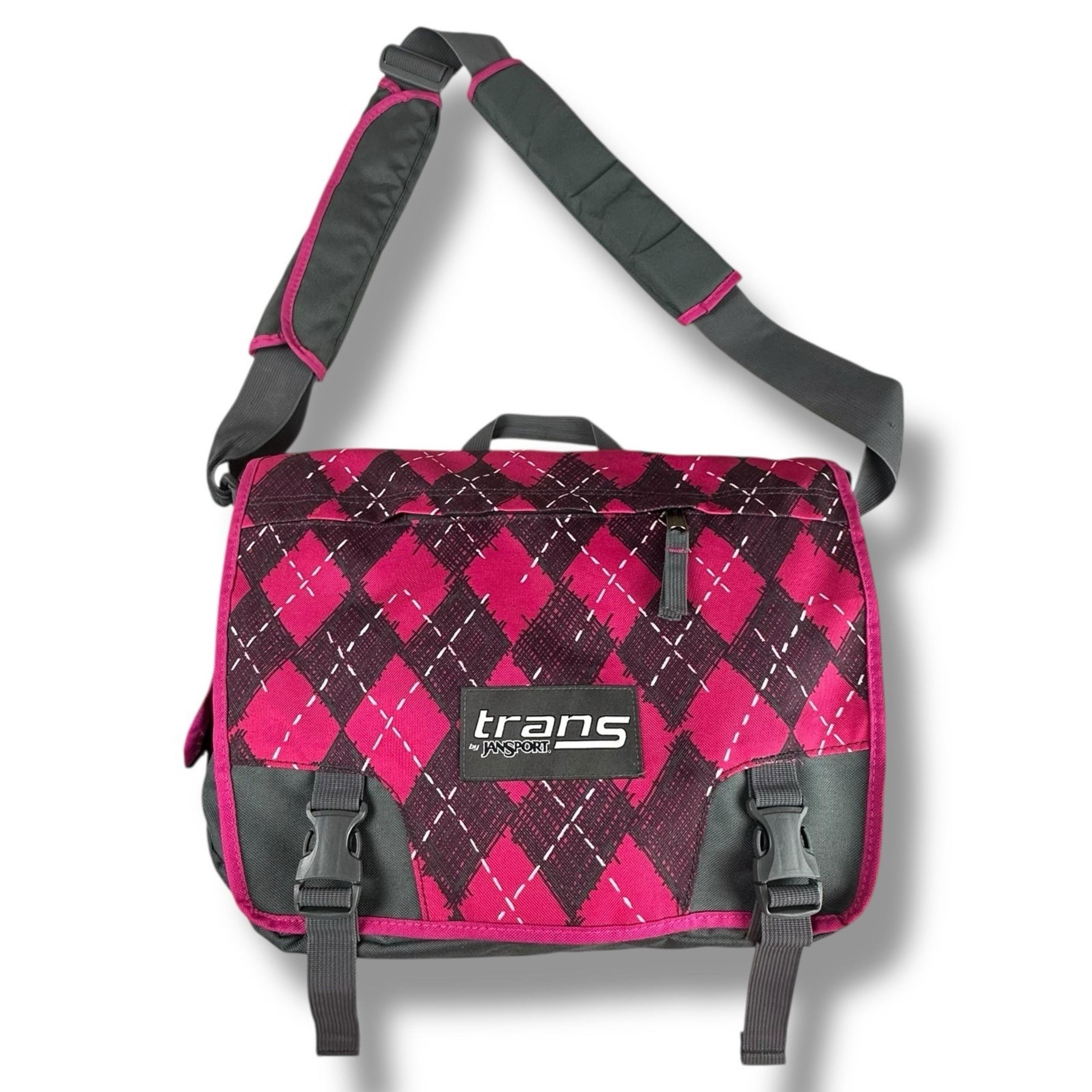 Trans By Jansport Messenger Bag Laptop Case Pink Gray Argyle School Work Carry