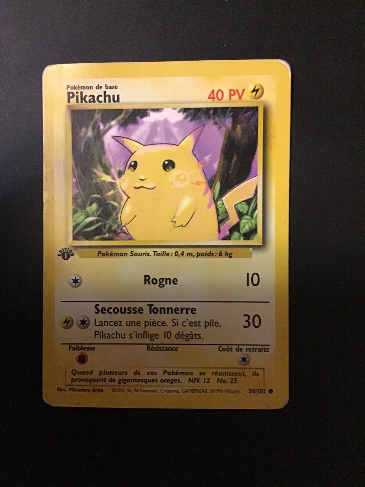 Pokémon yellow cheeks French Pikachu first edition trading card