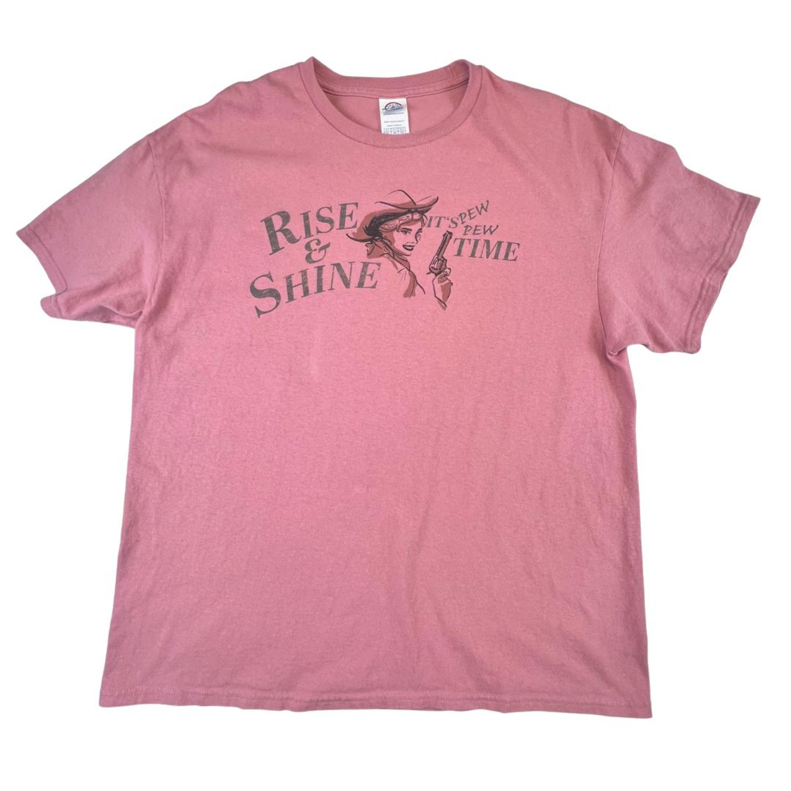 Delta T Shirt XL Pink Western Cowgirl Graphic Tee Rise Shine Pew Pew Time Top
