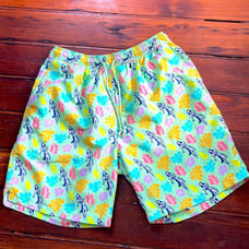 Peter Millar hula girl palm leaf print elastic waist drawstring swim trunks