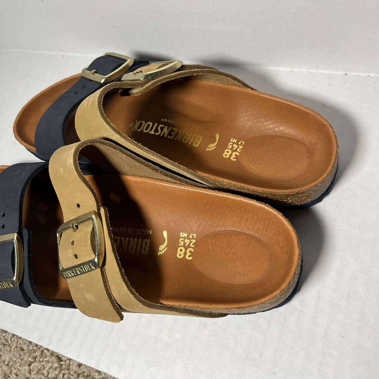 BIRKENSTOCK ARIZONA SPLIT IN MIDNIGHT MUD GREEN 38 Sandals