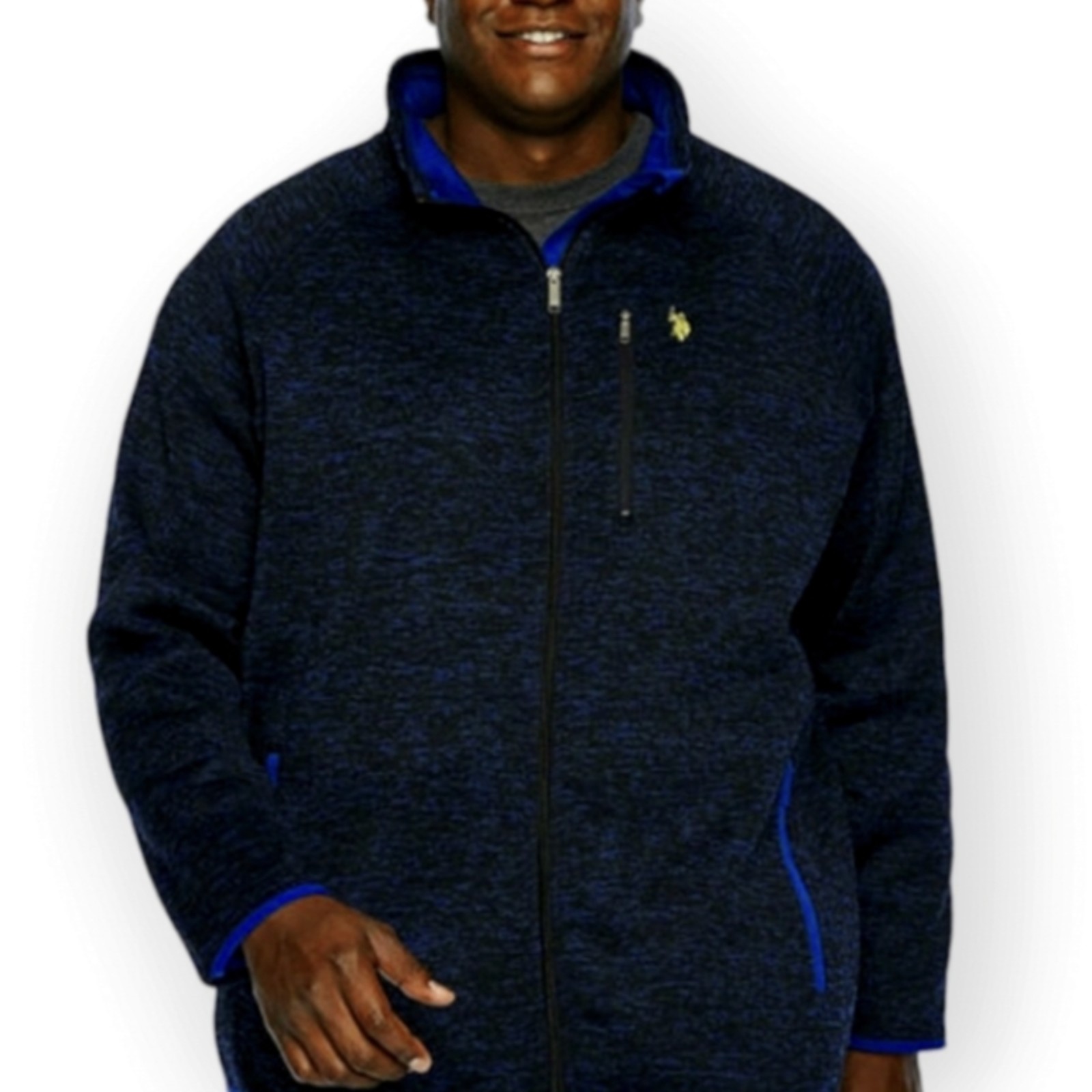 Us Polo Assn Brushed Fleece Jacket Mens 3XL T Navy Blue Yellow Logo