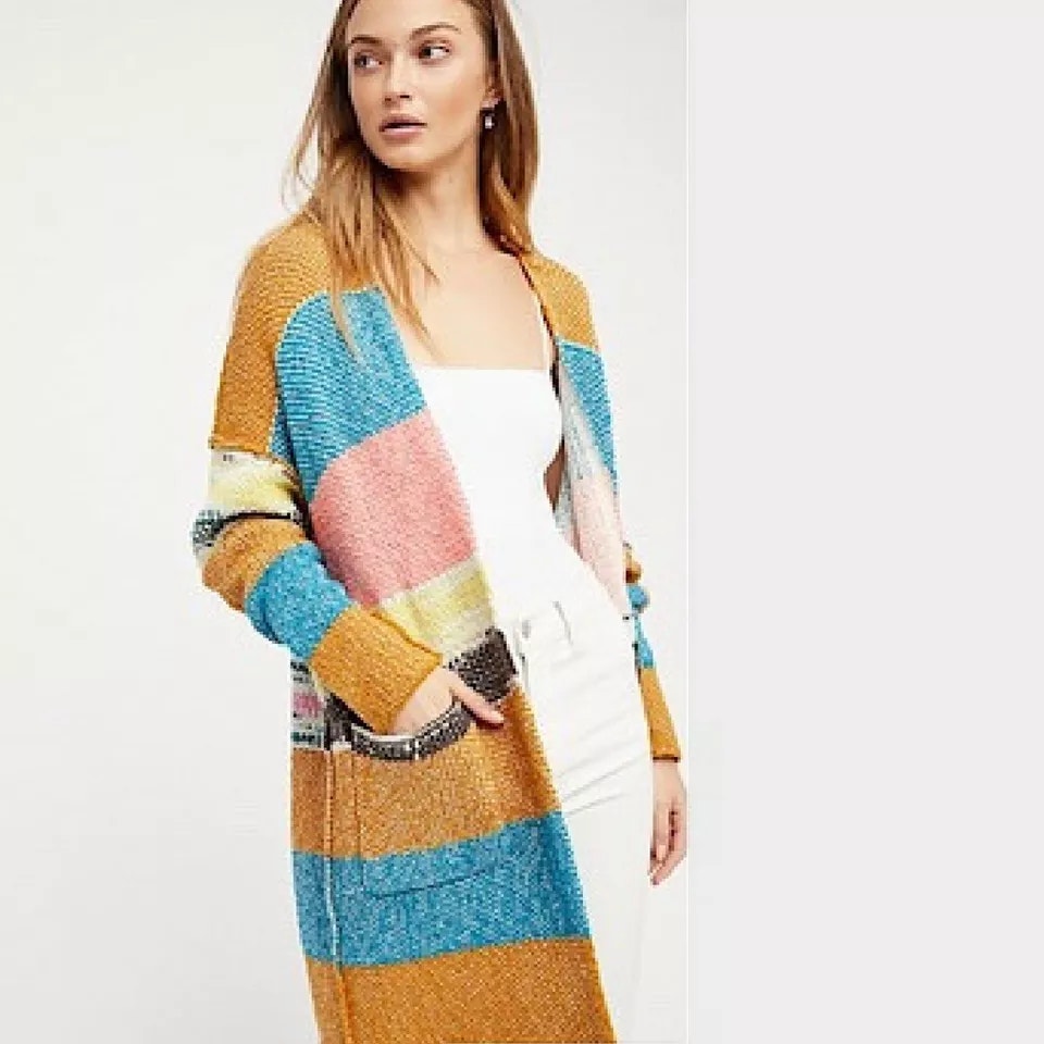 Free People Multicolor Think Twice Printed Assorted Cardigan Size Large