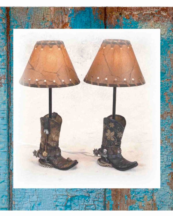 Pair of 2 old West Western Boot Night Lamp w/Shade 14.5H, Table top