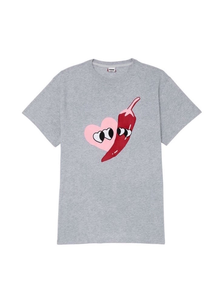 VS PINK Campus Tee Shirt Limited Edition VDay Gray with Heart & Pepper Sz XXL