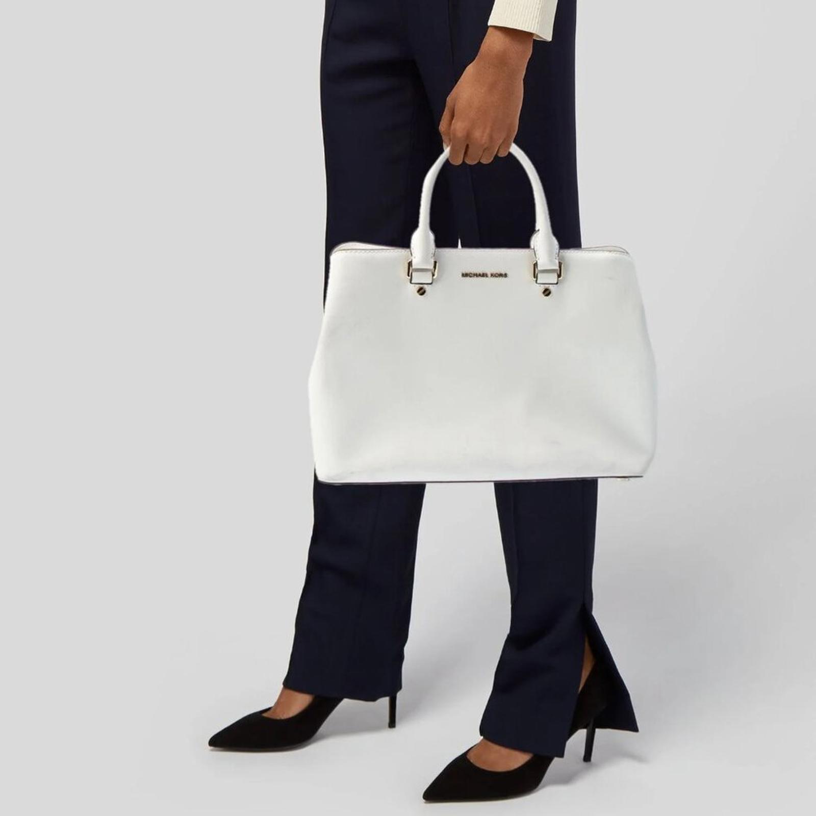 Michael Kors White Satchel Crossbody bag with detachable shoulder strap