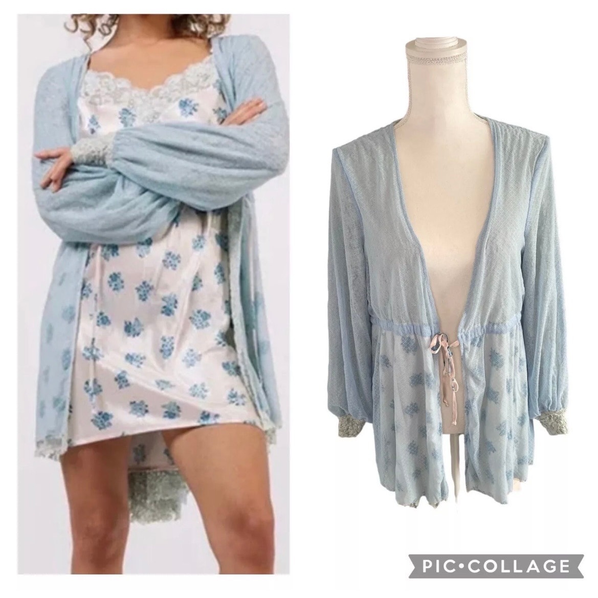 We are HAH Make it a Double Lace Robe French Blue Reversible Size Small - NWT