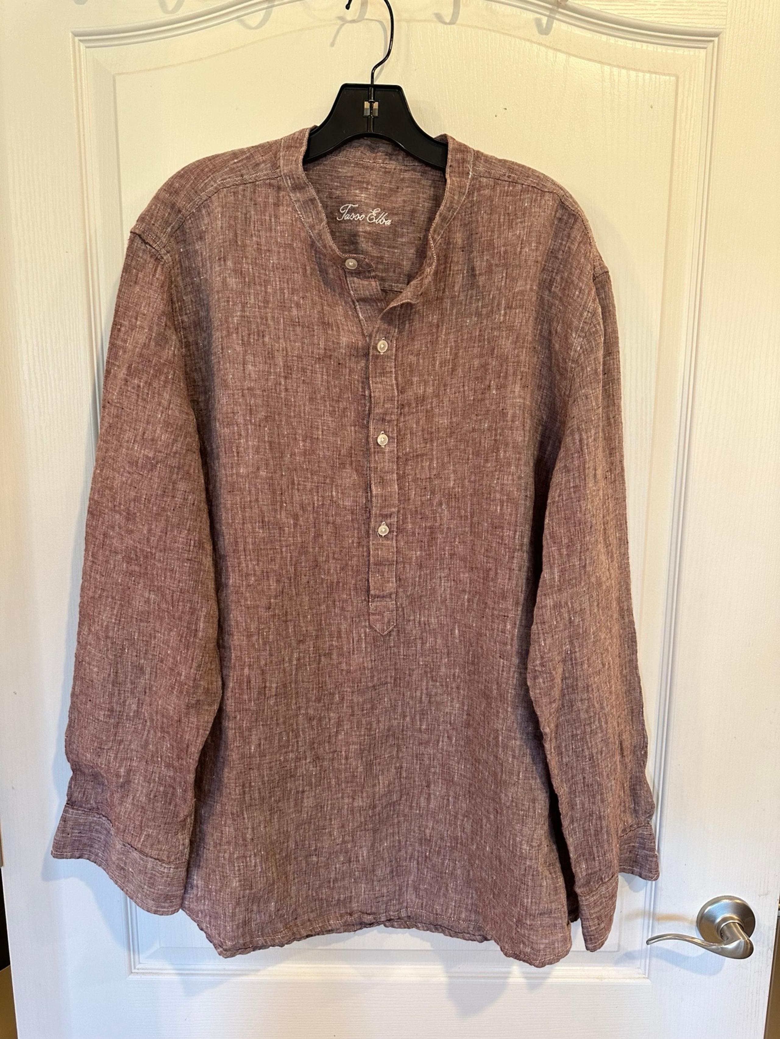 Tasso Elba Men's Linen burgundy Long Sleeve Shirt 1/2 button pullover size xxl