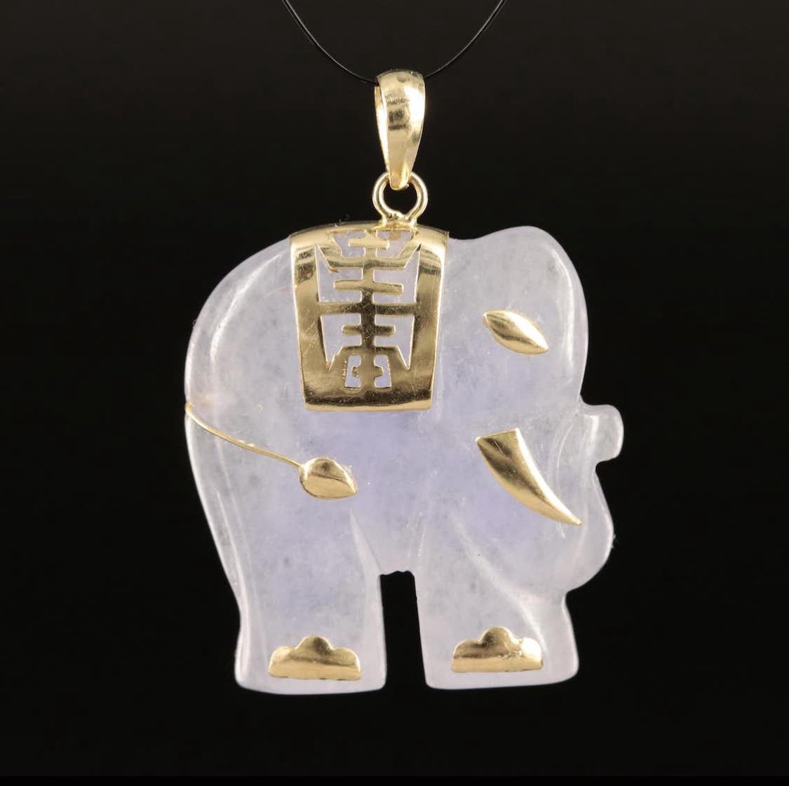 jadeite elephant longevity pendant - 14k gold