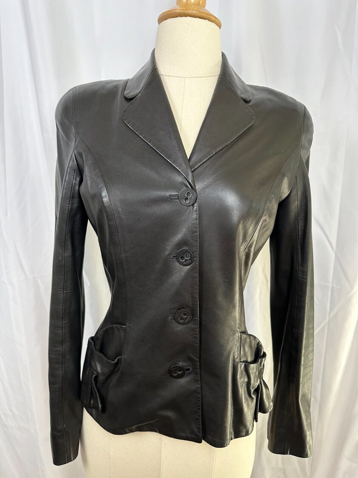 Vintage Christian Dior Leather Black Lambskin Jacket FR34