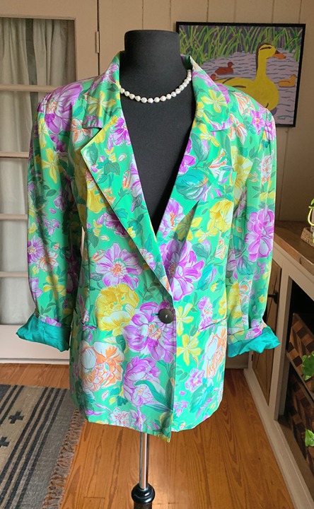 Vintage 70's Couture J.Tiktiner Silk Floral Blazer 12-14 Made in France