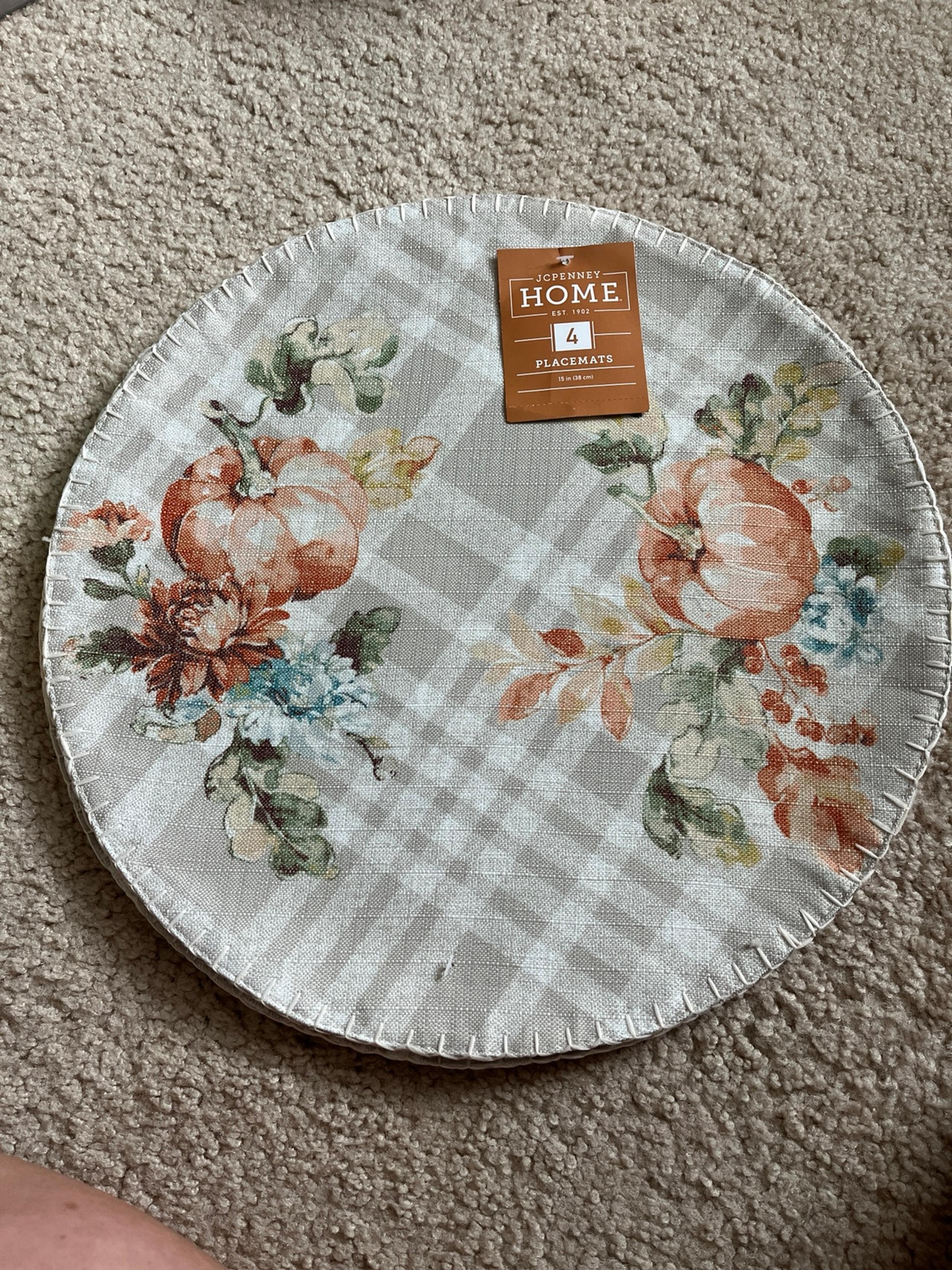 Four Fall Seasonal Round Reversible Fabric Placements