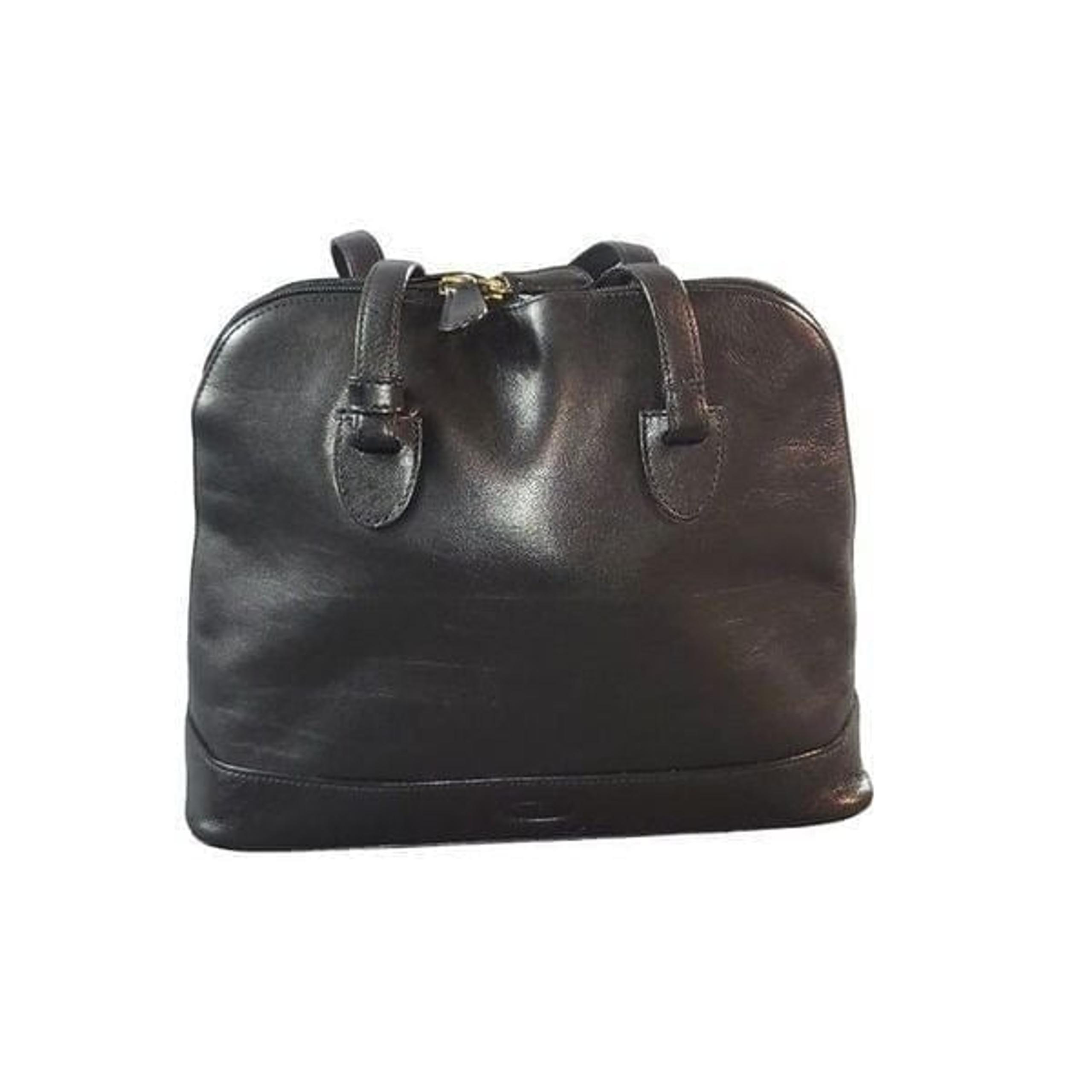 Oroton Black Genuine Leather Worker Tote Bag Full Zip Double Handle Designer