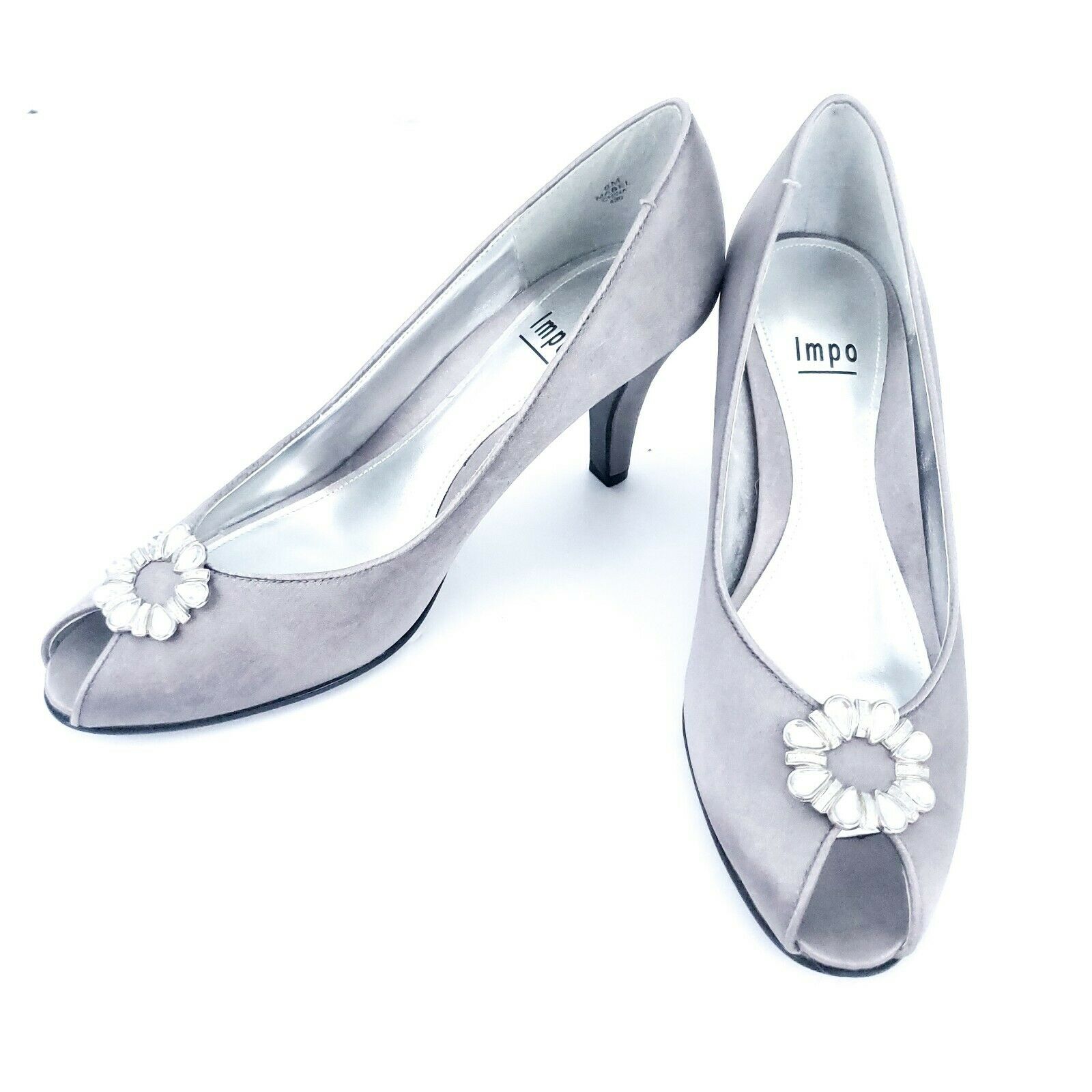 Impo Silver Peep Toe Heels Wedding Formal 8M bridal shoe! Rhinestone Toe