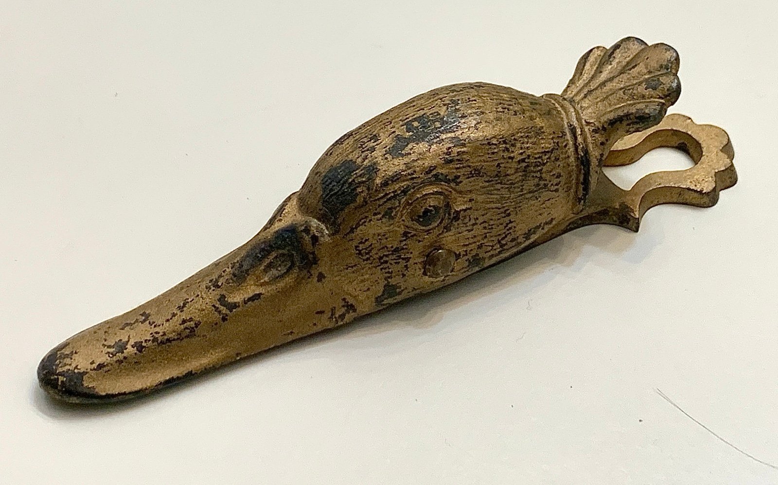 Solid Bronze Tone Cast Metal Figural Duck Head Paper Clip Paperweight Antique