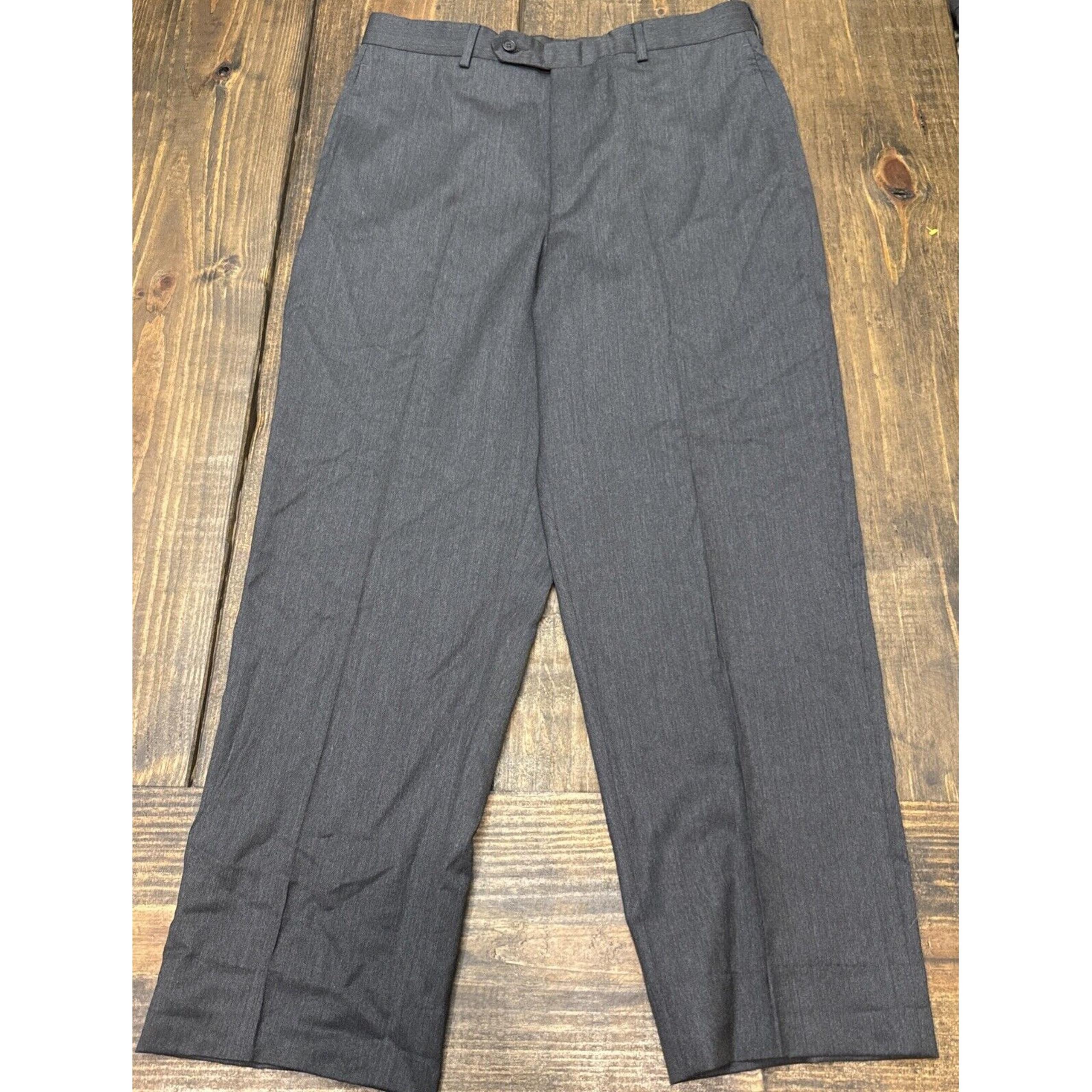 Vintage Jos A Bank 34x29 Gray 100% Wool Tailored Flat Front Mens Dress Pants