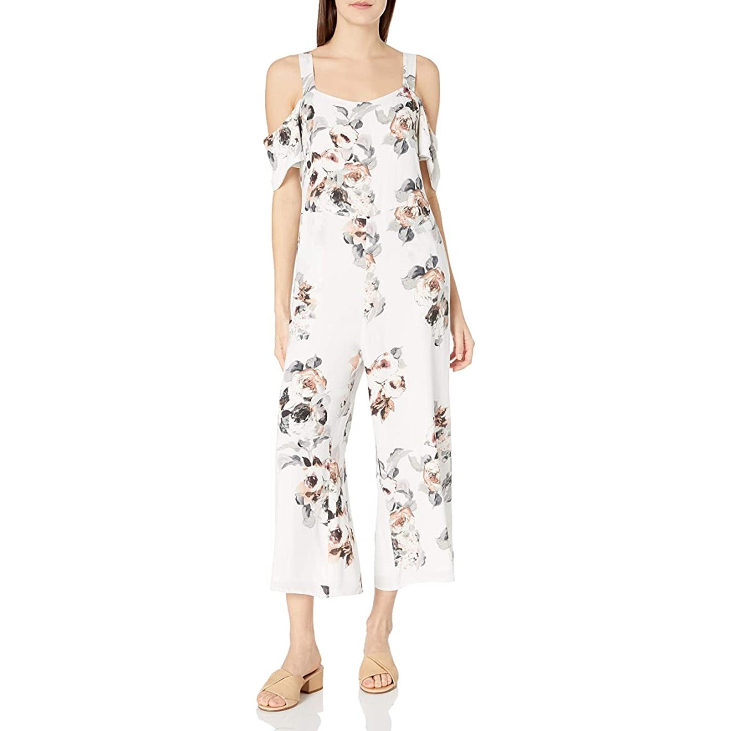 Moon River Jumpsuit Floral White Pink Women's Size Extra Small