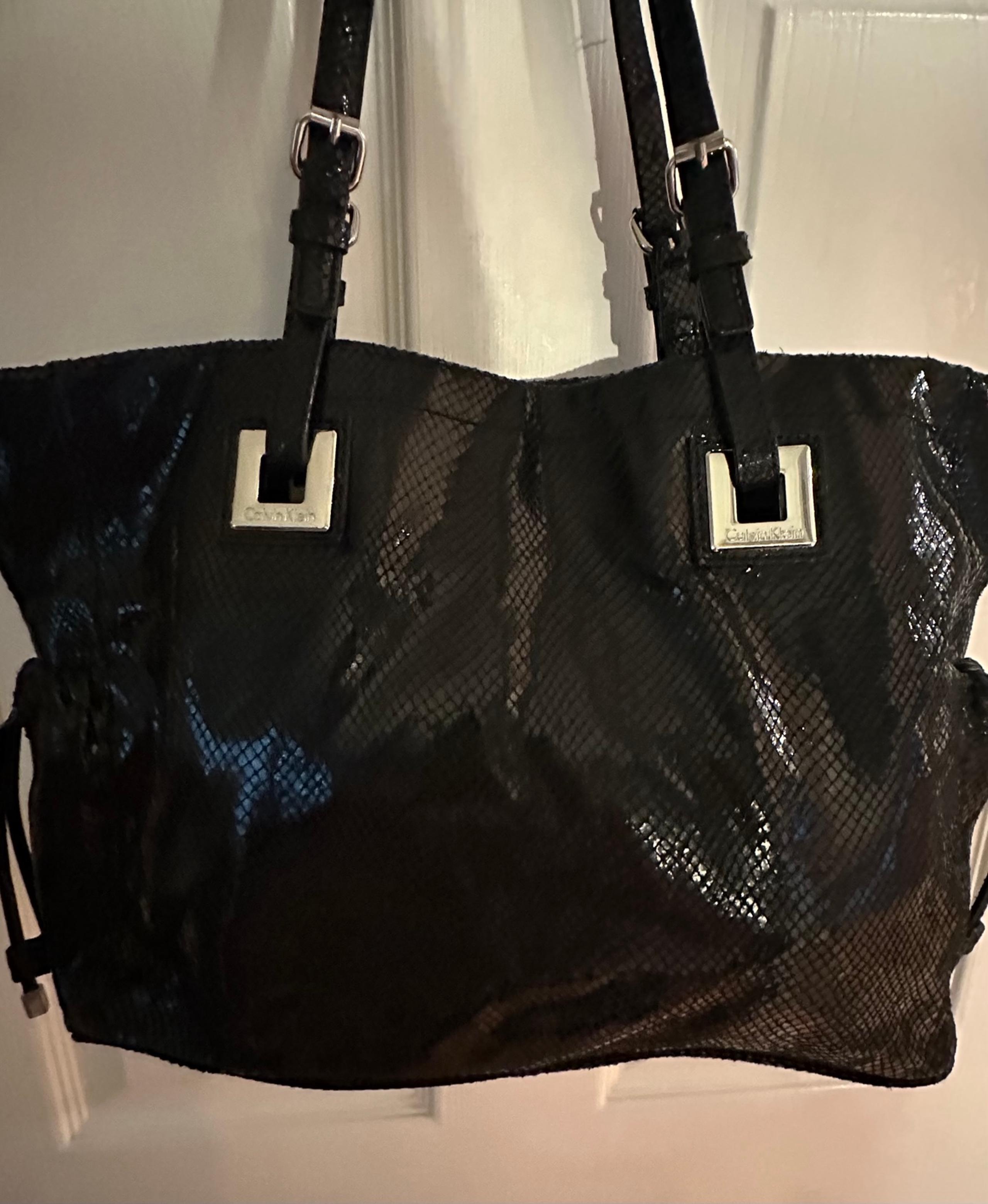 Calvin Klein Shiny Black Tote Shoulder Bag