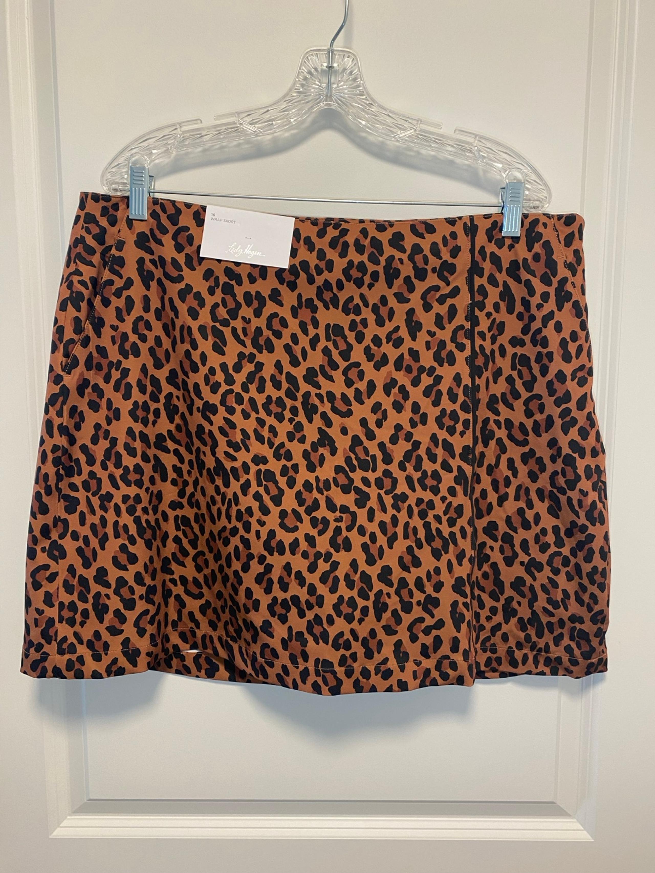 NWT Women’s Lady Hagen 17” Wrap Skort Classic Leopard Hazel Skirt Size 16