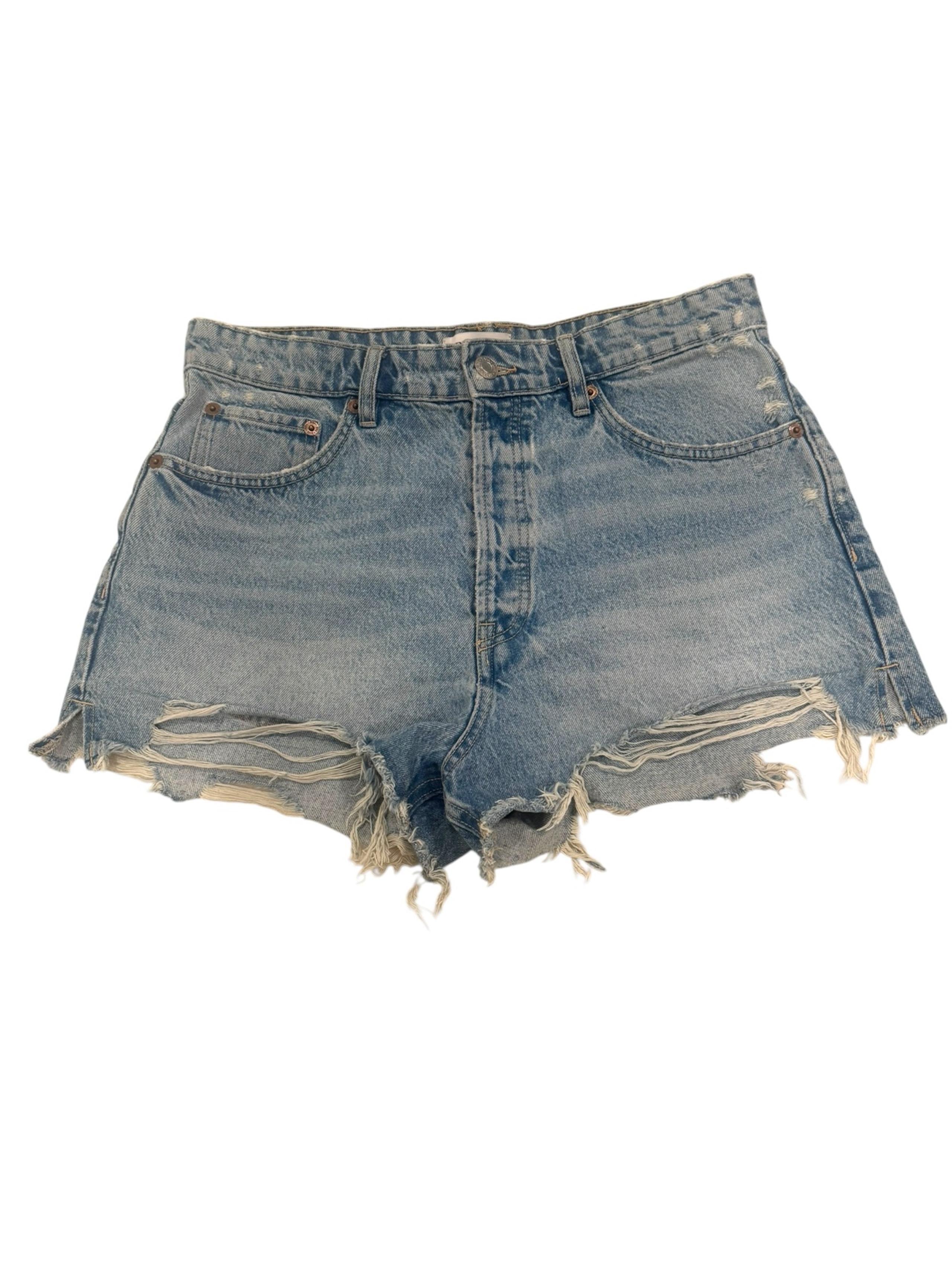 Zara Women’s High Waisted Denim Distressed Ripped Shorts - Size 12