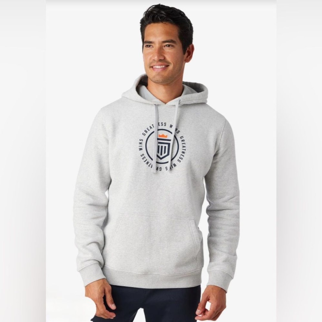 Greatness Wins Badge Graphic Hoodie Organic Cotton Blend in Heathered Gray - L