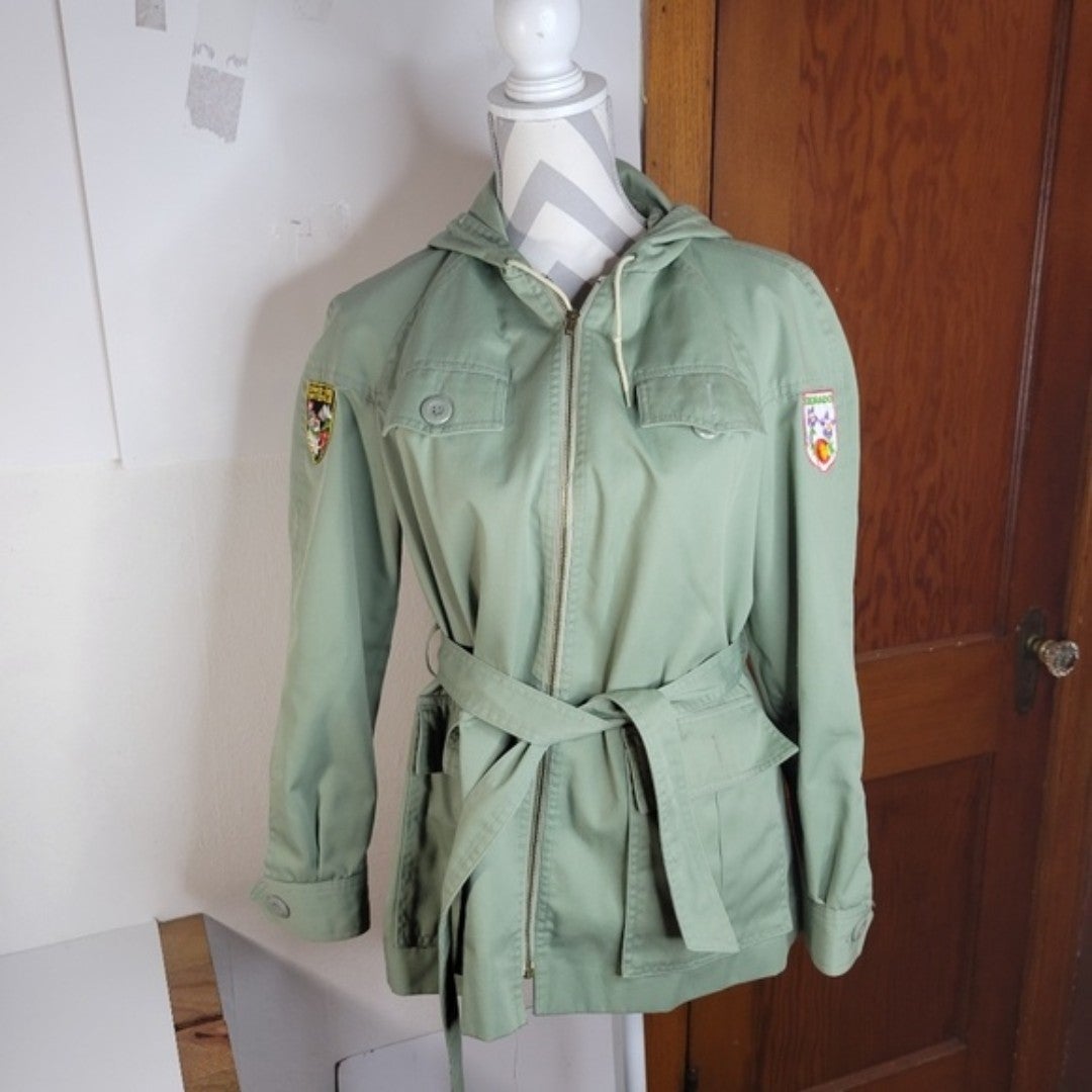 Vntg Womans Montgomery Ward Short Trench Style Zip Front Jacket 2 Patches 13/14