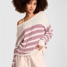 Victoria’s Secret Pink Cambridge Valentine Off Shoulder Sweater White Red L NWT